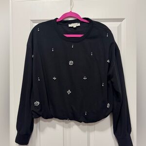 LOFT Black Crystal-Embellished Crewneck Sweatshirt